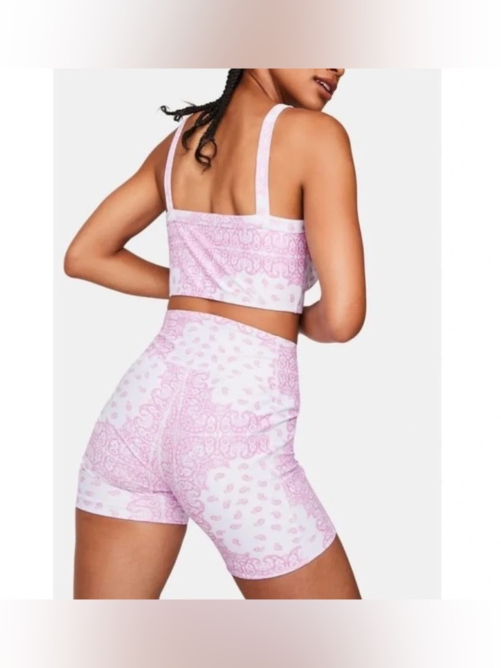 Revolve x Year of Ours Pink Bandana Crop Top and Bike Shorts Set Size M